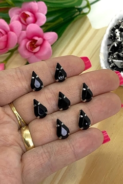 CHATON PRATA ENGRAMPADO GOTA 8x13 MM - 10 UNIDADES - PRETO