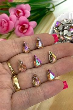 CHATON PRATA ENGRAMPADO GOTA 8x13 MM - 10 UNIDADES - ROSA FURTA COR