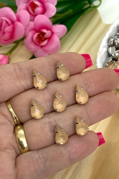 CHATON PRATA ENGRAMPADO GOTA 8 x 13 MM - 10 UNIDADES - MEL OPACO