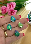 CHATON PRATA ENGRAMPADO GOTA 13x18 MM - 10 UNIDADES - VERDE FURTA COR