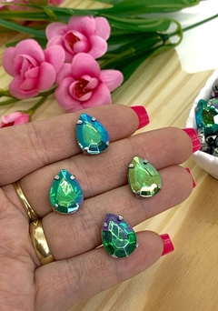 CHATON PRATA ENGRAMPADO GOTA 13x18 MM - 10 UNIDADES - VERDE FURTA COR