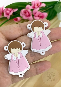 APLIQUE EMBORRACHADO ANJO BRANCO COM ROSA - RLG17 - UNIDADE