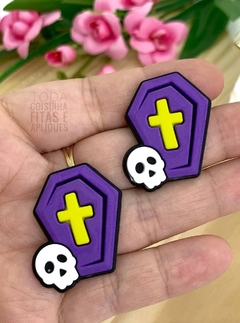 APLIQUE EMBORRACHADO HALLOWEN CAIXÃO ROXO - EMB46 - UNIDADE