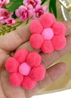 APLIQUE FLOR POM POM - ROSA PINK - PPM09 - 2 UNIDADES