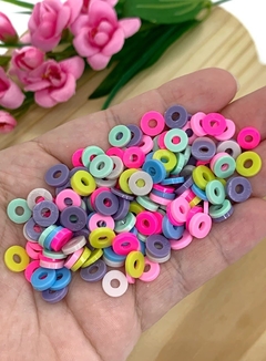 ENTREMEIO PARA PULSEIRAS DISQUINHO PVC 8MM - COLORIDO - 20 GRAMAS