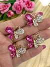 APLIQUE FERRO BORBOLETA COM STRASS - ROSA PINK - UNIDADE
