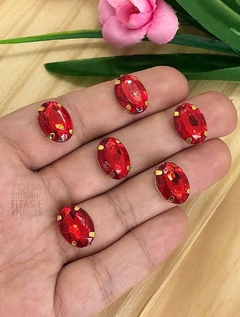 CHATON DOURADO ENGRAPADO OVAL 10 x 14 MM - 10 UNIDADES - Toda Coisinha Fitas e Apliques