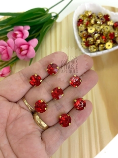 CHATON DOURADO ENGRAMPADO REDONDO 10 MM - 10 UNIDADES na internet