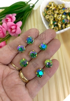 CHATON DOURADO ENGRAMPADO REDONDO 10 MM - 10 UNIDADES - loja online