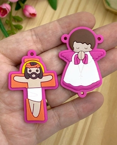 APLIQUE EMBORRACHADO ANJO E CRUZ ROSA FUCSIA - EMB39 - UNIDADE