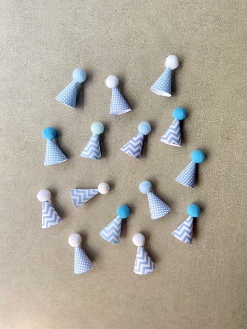 Mini Chapéus Azul Pastel - 15 unidades