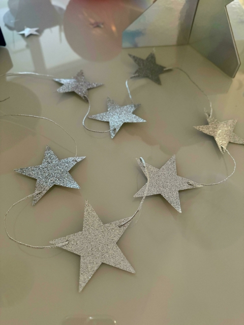 Varal de Estrelinhas de Glitter Prata
