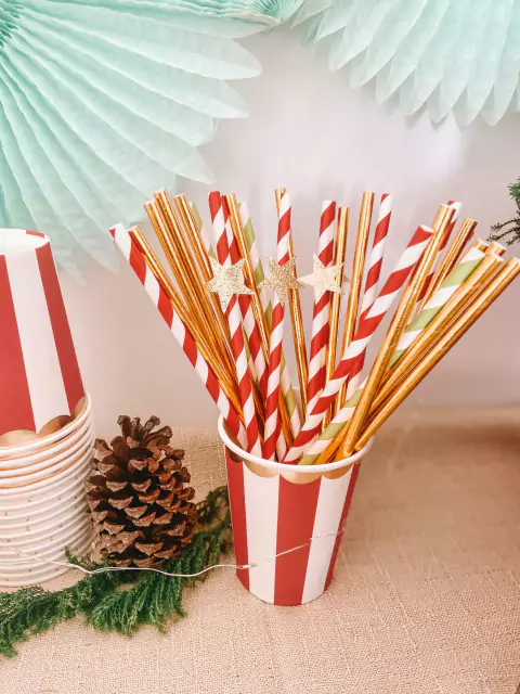 Canudos Vermelhos com Estrelas - 10 unidades