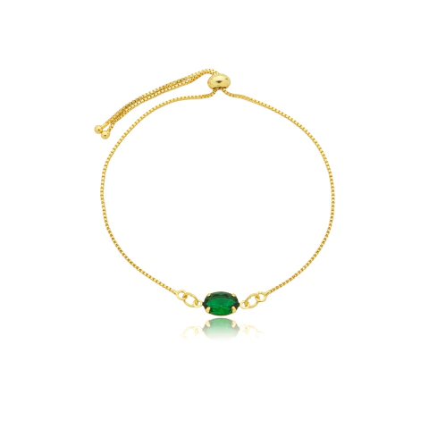 Pulseira Cristal Verde | Banhada a Ouro - comprar online