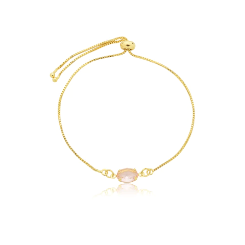 Pulseira Cristal Rosa | Banhada a Ouro - comprar online