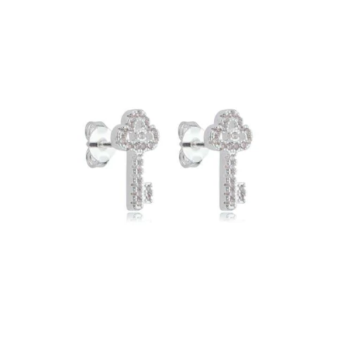 Brinco Chave Cravejada | Banhado a Prata - comprar online