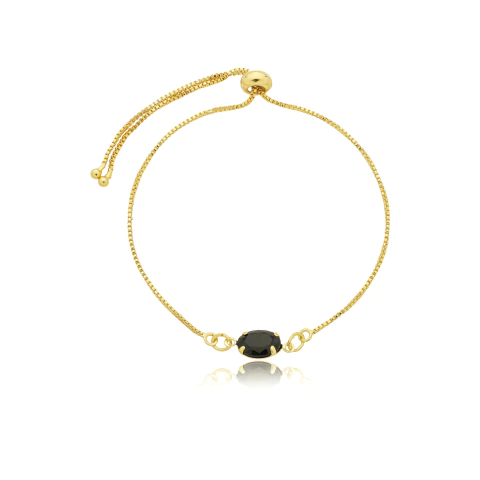 Pulseira Cristal Preto | Banhada a Ouro - comprar online