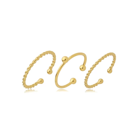 Kit 3 anéis Torcidos Reguláveis | Banhado a Ouro - comprar online