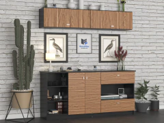 Imagen de 4042 - 4023 - Combo Bahiut Vajillero + Repisa Flotante Living Moderno
