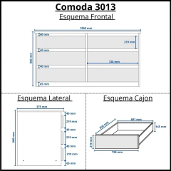 3013 - 3006 - 3006 - Combo Comoda 1.50 + 2 mesas de Luz