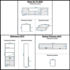 4028 - 2013 - 2013 - 4023 - Combo Mesa Tv + 2 Bibliotecas + Repisa Flotante Living Rack en internet