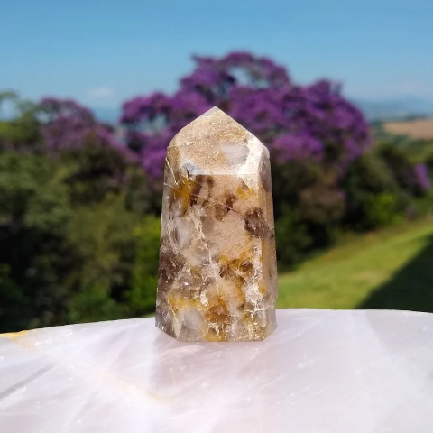 Ponta de Quartzo Fumê com Quartzo Hematóide 56 g