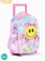 MOCHILA C/CARRO FOOTY 18 PULGADAS - SMILE LIKE ME LUZ LED ROSA