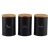 KIT DE 3 POTES DE FERRO PRETO C/ TAMPA EM BAMBU
