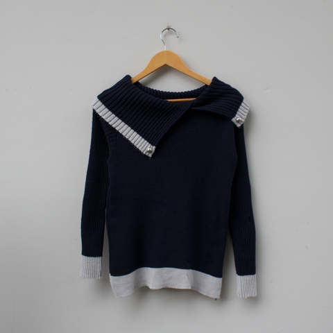 Blusa de Lã Azul e Cinza - P