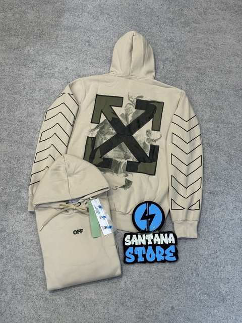 MOLETOM CANGURU OFF-WHITE TAPE - BEGE
