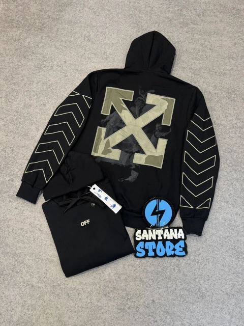 MOLETOM CANGURU OFF-WHITE TAPE - PRETO