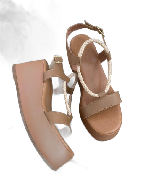 Sandália Anabela Sonho Corda/ Couro Camel - comprar online