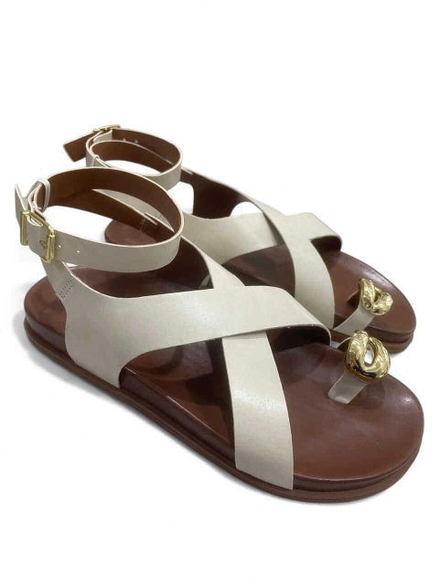 Sandália Papete Sonho / Dedo Tiras Off White/ Anél Ouro - comprar online