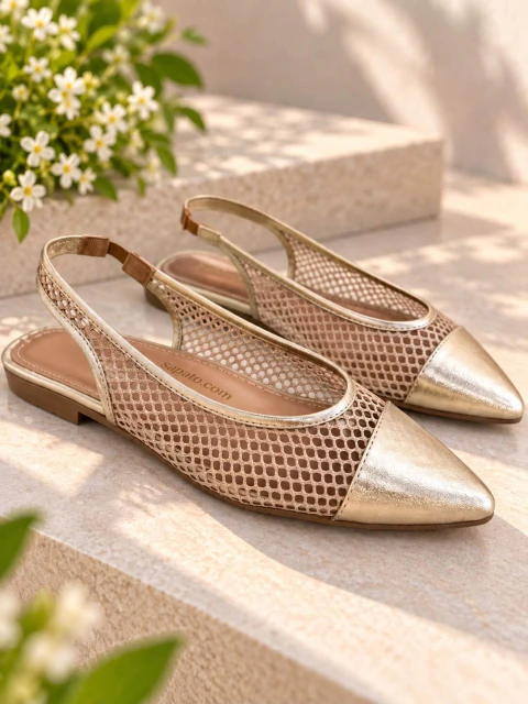 Sapatilha SLINGBACK TELA OURO Light/ Bico Fino