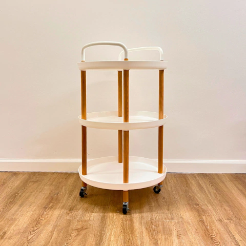 Carrito redondo 3 estantes -Blanco y madera - comprar online