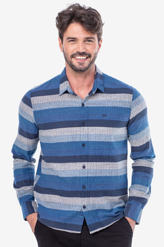 CAMISA MANGA LONGA LISTRAS HORIZONTAIS AZUL