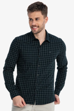 CAMISA MANGA LONGA XADREZ STRETCH AZUL/BCO