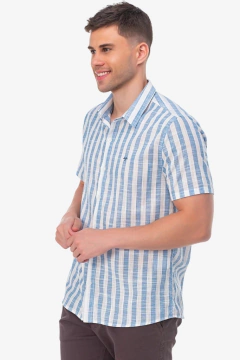 CAMISA MANGA CURTA LISTRADA BRANCO/AZUL - comprar online