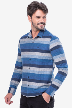 CAMISA MANGA LONGA LISTRAS HORIZONTAIS AZUL - comprar online