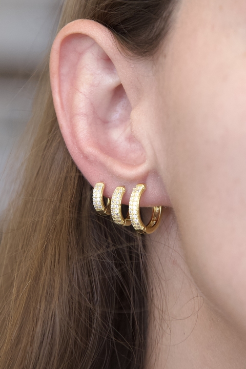 Trio Argolinhas Brilhantes Banhado a Ouro 18k - buy online