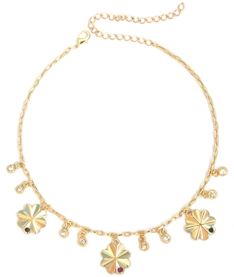 Choker Trevos Banhada a Ouro 18k