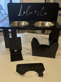 Bebedero en Altura doble con logo - Acero - tienda online