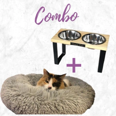 Combo Cama Puff & Comedero en altura Paraiso doble - gatos