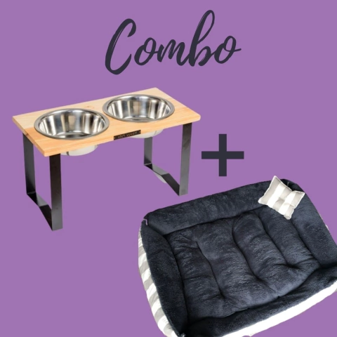 Combo Cama Moisés & Comedero en altura Paraíso doble - perros grandes - comprar online