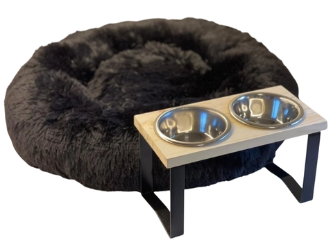 Combo Cama Puff & Comedero en altura Paraíso doble - perros chicos - comprar online