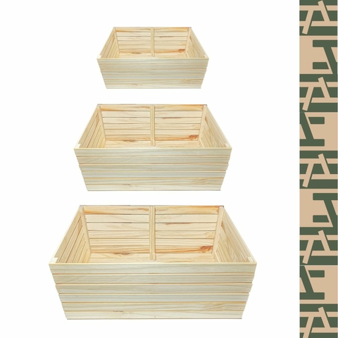 Kit 3 Caixas Organizadoras de Madeira Pinus - P/M/G Decoração e Armazenamento