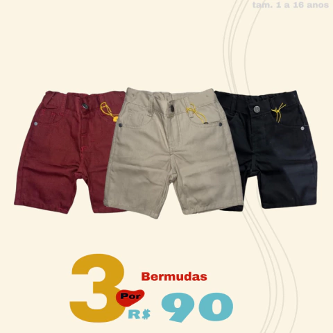 Kit 3 Bermudas Sarja Infantil Por 90 Reais Tamanhos 1 ao 16