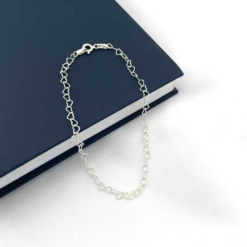 Tornozeleira elo corações - prata 925