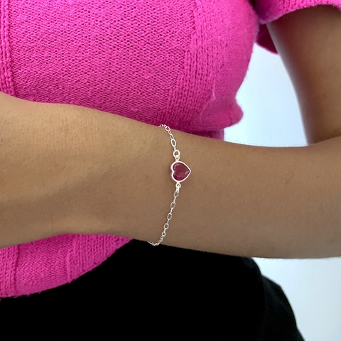 Pulseira Coração Rosa - Prata 925 - comprar online