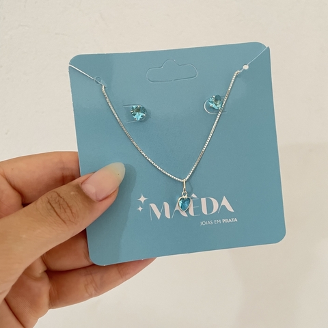 Conjunto infantil de coração azul claro - prata 925